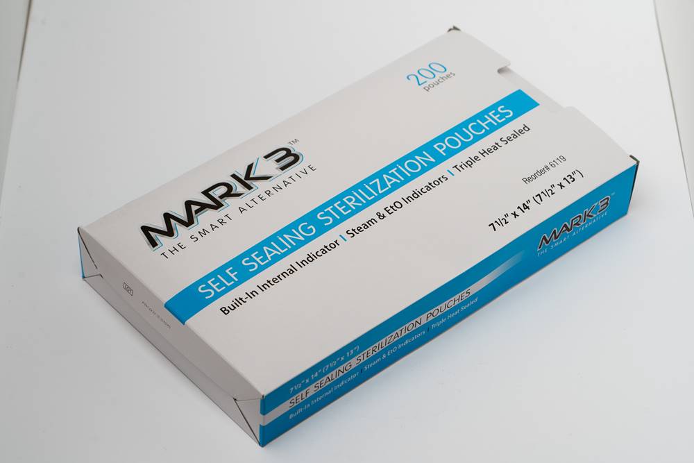 Self Seal 7-1/2" x 14" (7-1/2" x 13") Sterilization Pouches 200/bx. - MARK3 image